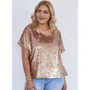 Fashion to‎ Figure Rose Gold Sequins Short Sleeve Top Plus size 3 3X